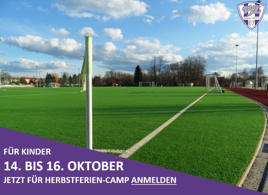 Vom 14. bis 16. Oktober 2024 findet beim VfL Pirna-Copitz ein Herbstferien-Camp ganz im Zeichen des Fußballs statt. Grafik: VfL/rz