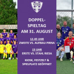 Doppel-Spieltag im Willy-Tröger-Stadion! Am 31. August 2024 empfängt erst die &quotZweite" den SV Aufbau Pirna-Copitz, ehe die &quotErste" gegen Stahl Riesa antritt. Grafik: VfL/rz